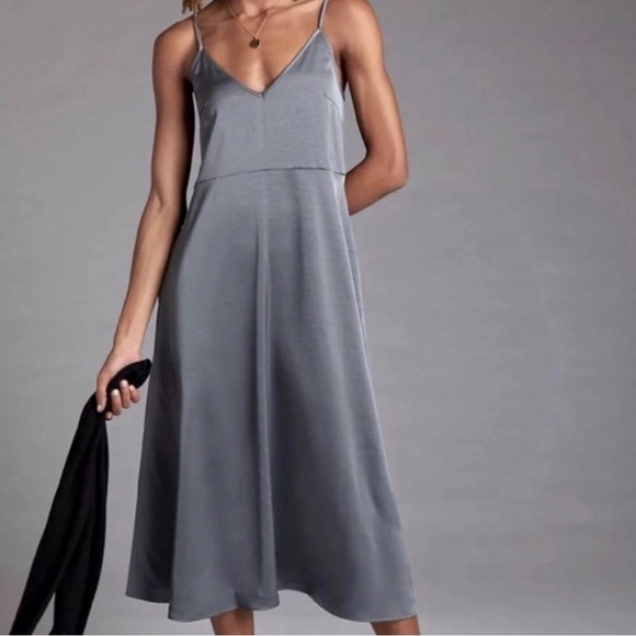 ANTHROPOLOGIE DAILY PRACTICE Carbon Shimmer Midi Slip Dress Size Small - Picture 2 of 8